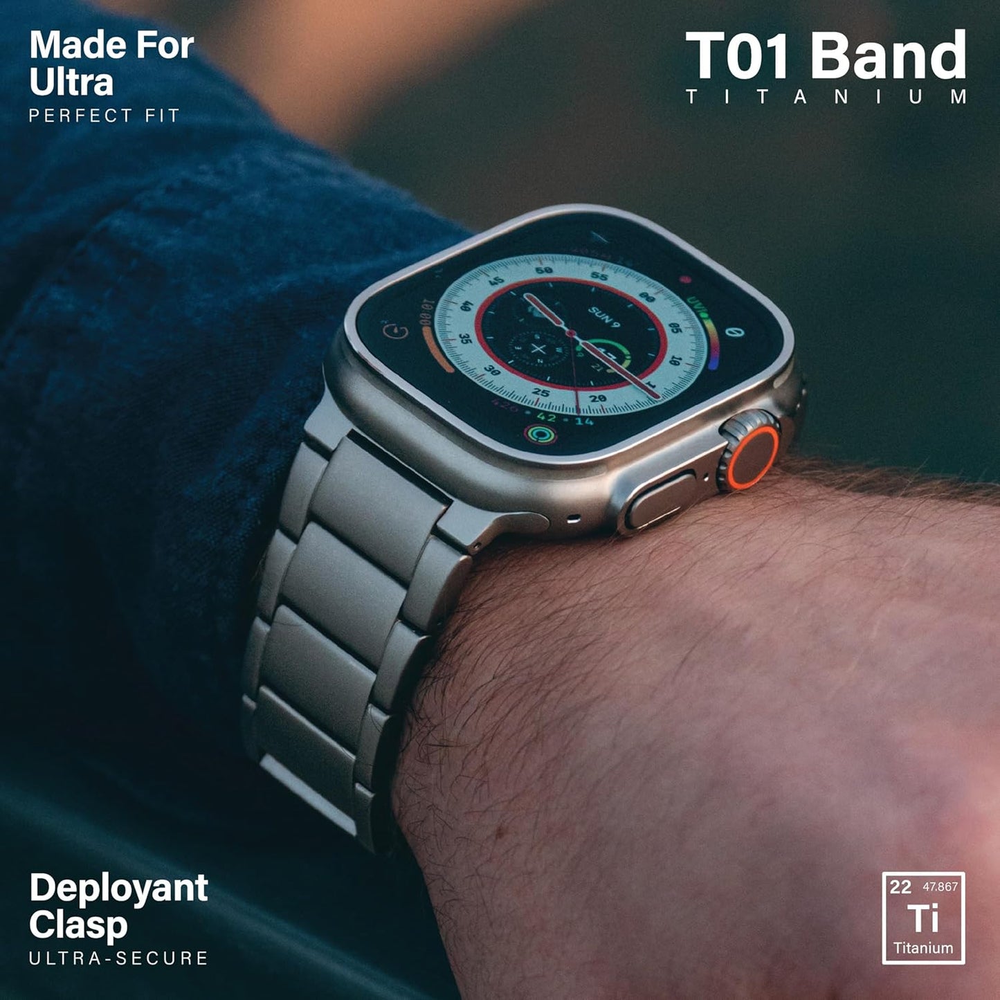 T01 Grade Apple Titanium Strap Fits All apple watch series - Adjustable Titanium Apple Watch Band with Secure Clasp - Premium Color Matching Band with Comfortable grip - Replacement Wristbands for iWatch (T01 | ULTRA Black)