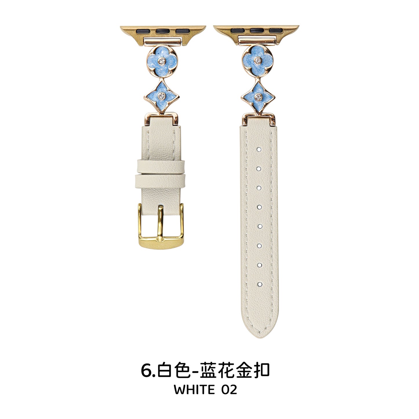 Four-leaf flower metal connector leather Apple watch strap