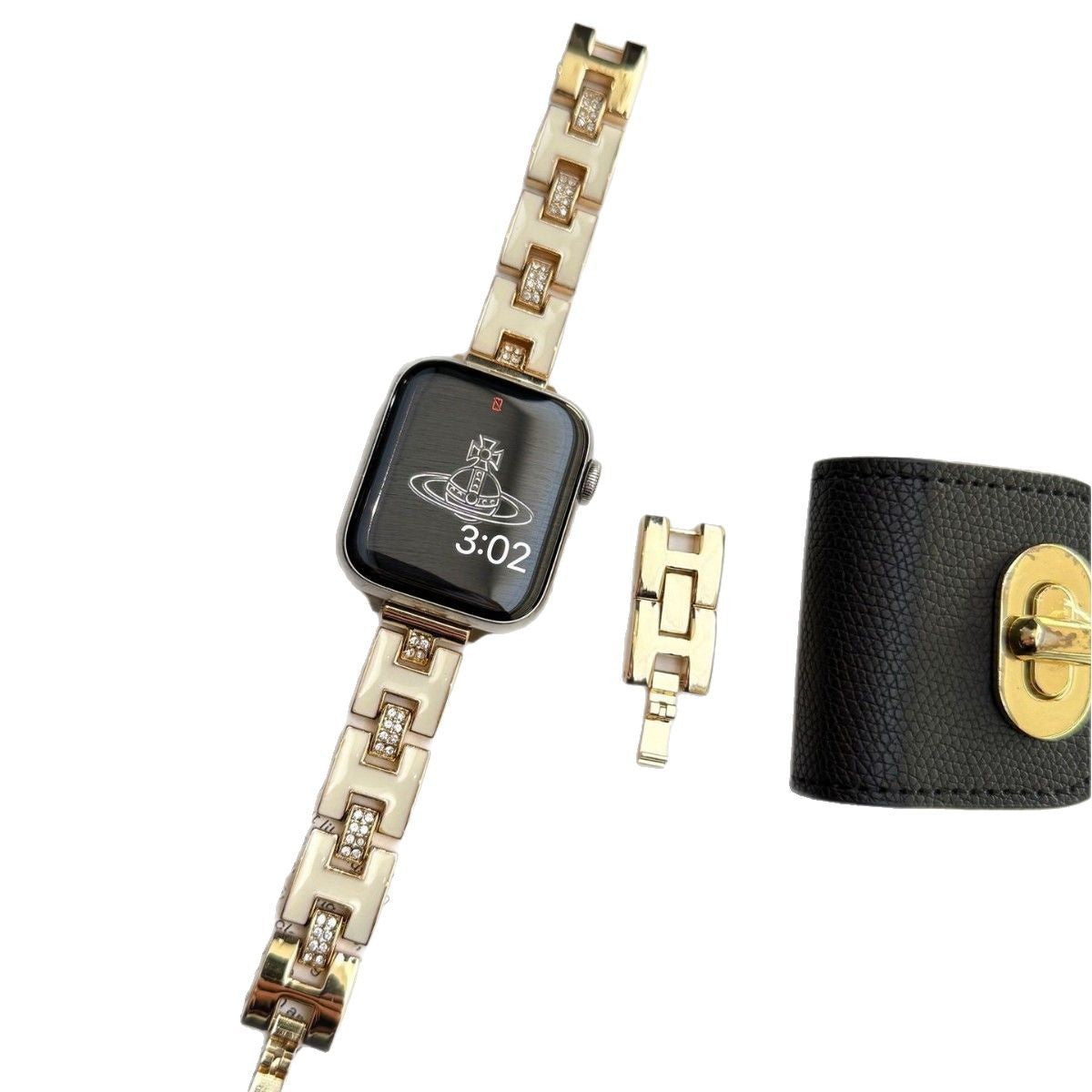 Epoxy H-chain diamond-encrusted metal strap