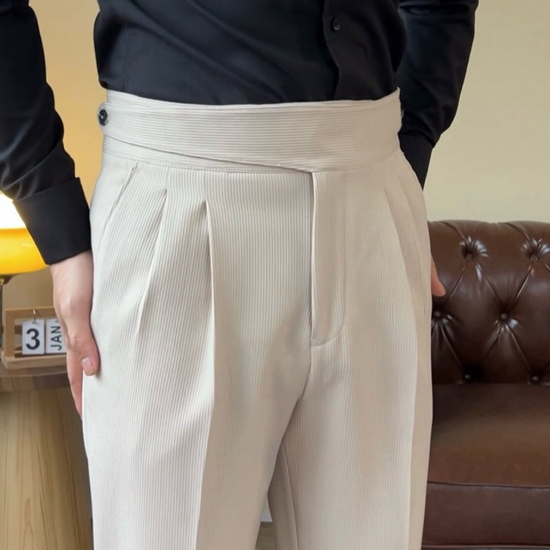 Casual suit pants new versatile Italian button Gurkha high waist straight tube drape