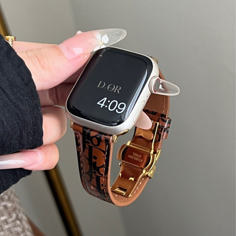 Premium Leather Butterfly Buckle Leather iwatch Strap for Apple Watch Strap s10s98