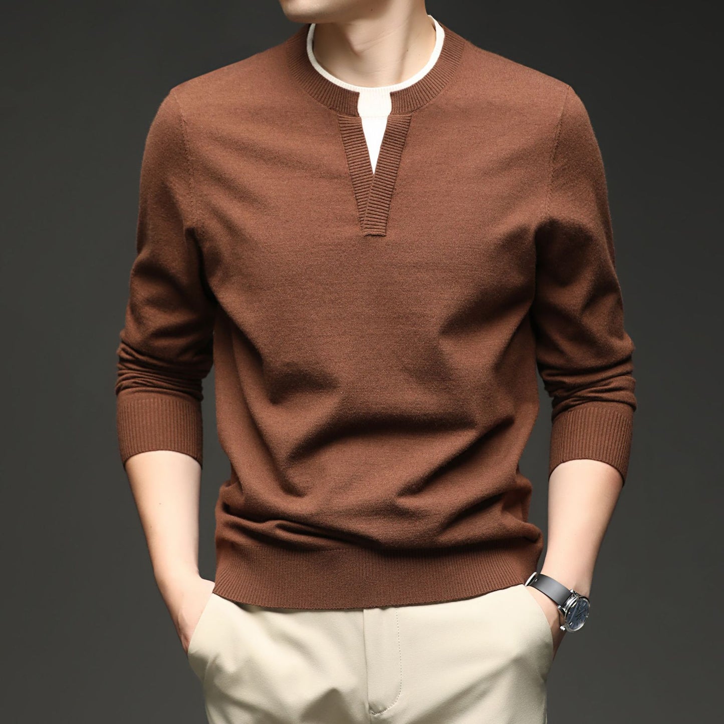 PB cashmere blended fashion long-sleeved knitted sweater