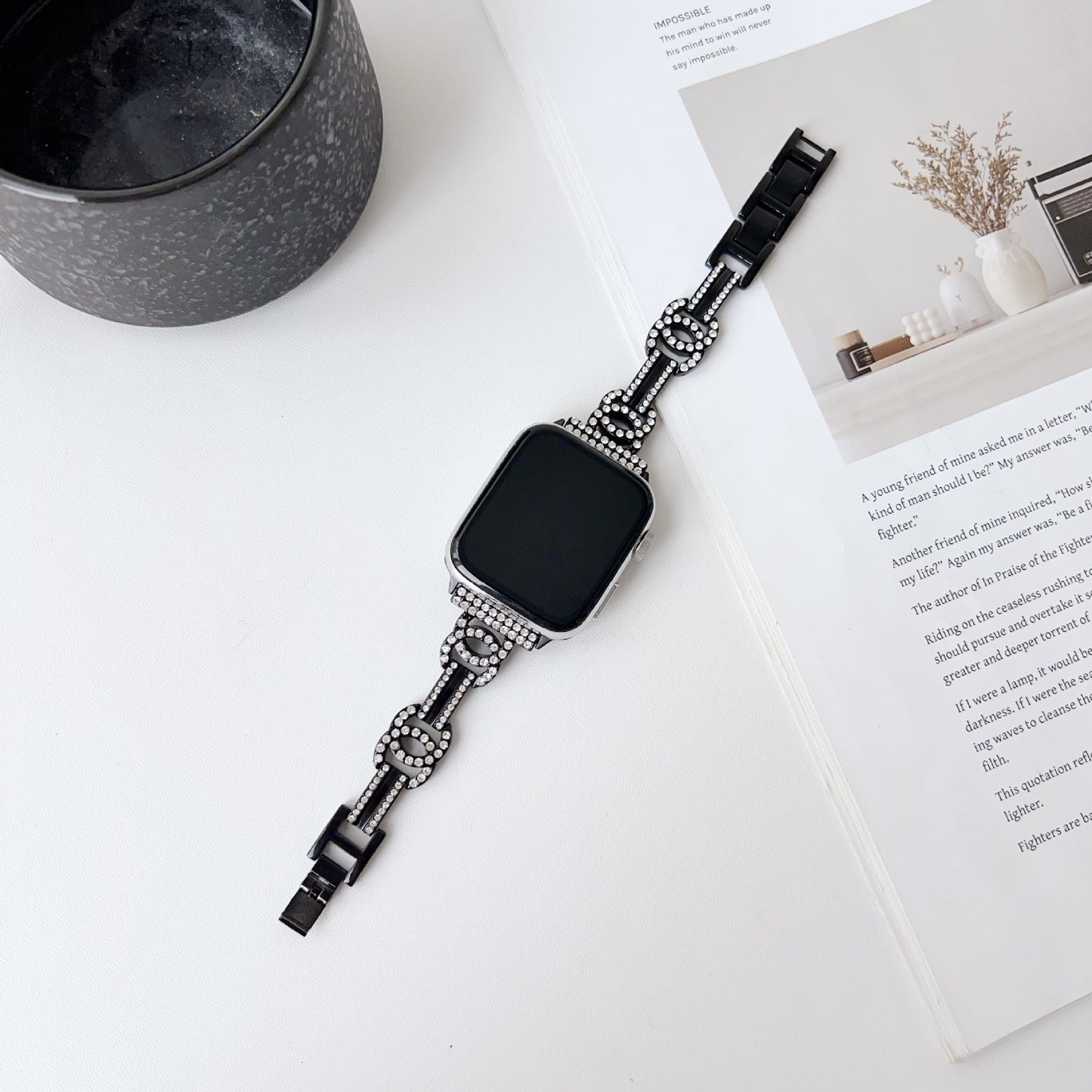 Diamond Metal Strap Alloy Crescent Shape Wristband