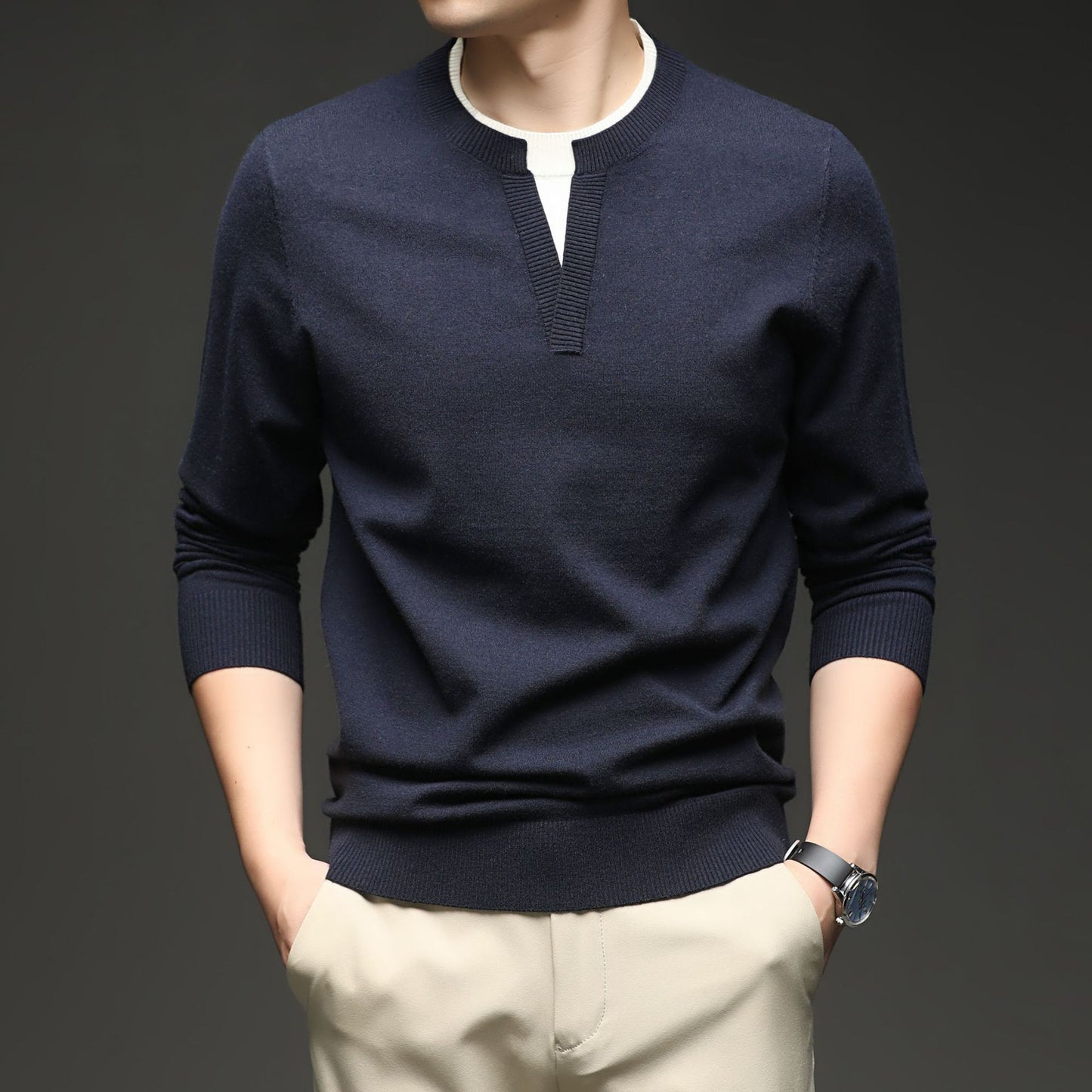 PB cashmere blended fashion long-sleeved knitted sweater