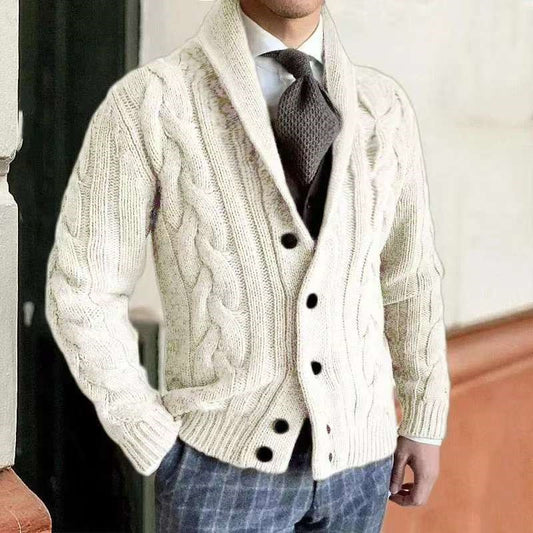 2025 autumn and winter new knitted cardigan men's lapel long-sleeved twisted sweater jacket
