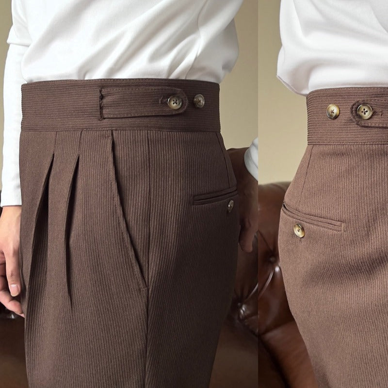 Casual suit pants new versatile Italian button Gurkha high waist straight tube drape