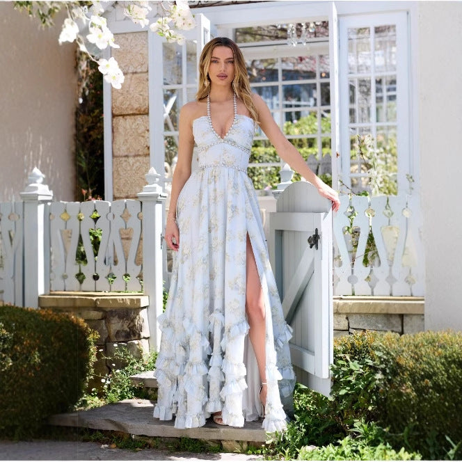 Pallaband ™️ Elegant Temperament Dress Printed Slim Swing Vacation Suspender Dress