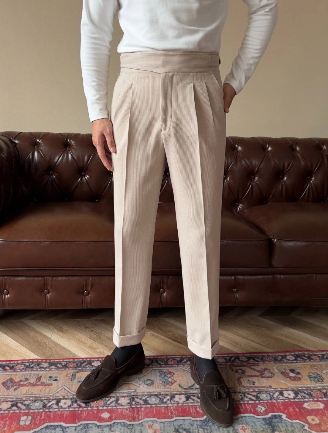 Casual suit pants new versatile Italian button Gurkha high waist straight tube drape