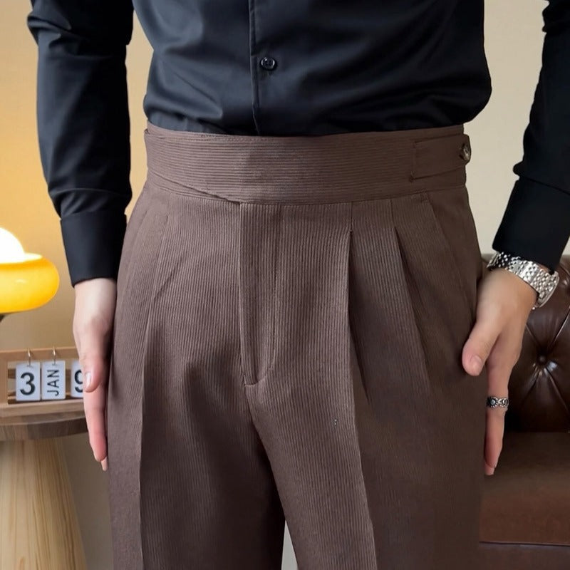 Casual suit pants new versatile Italian button Gurkha high waist straight tube drape