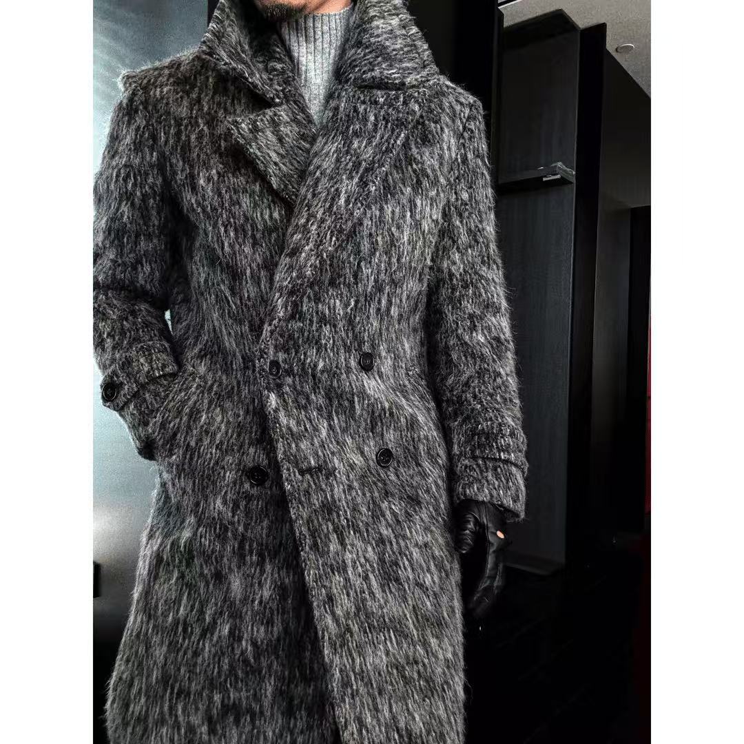 Men's double-sided woolen coat autumn and winter new double-row loose medium and long styles