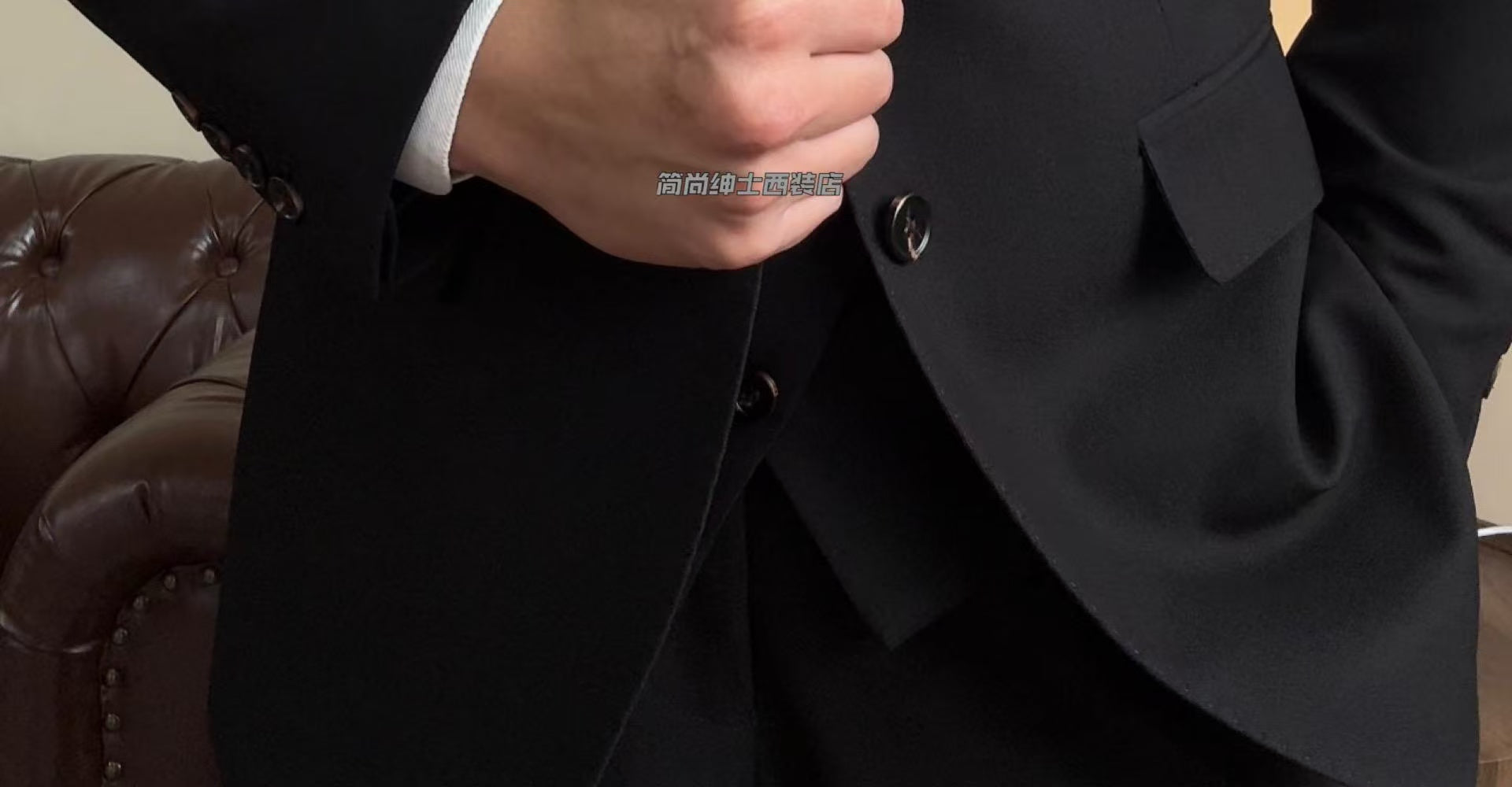 A three-piece black, light luxury, powerful British gentleman's suit for men