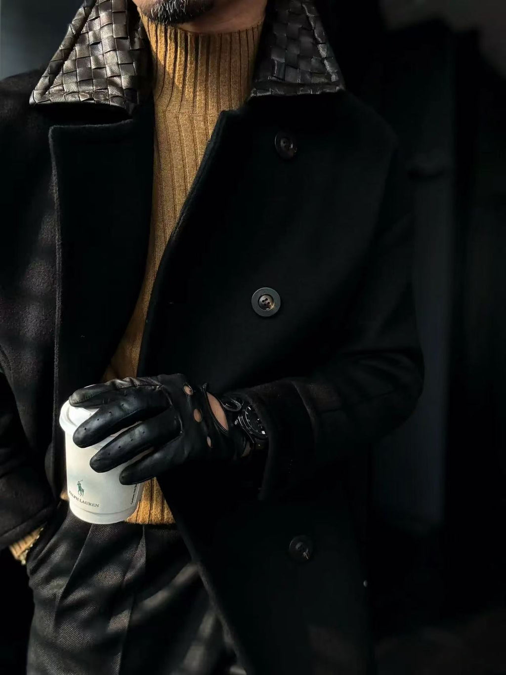 Pallaband™️ Semi-high neck vertical striped leather label knitted sweater