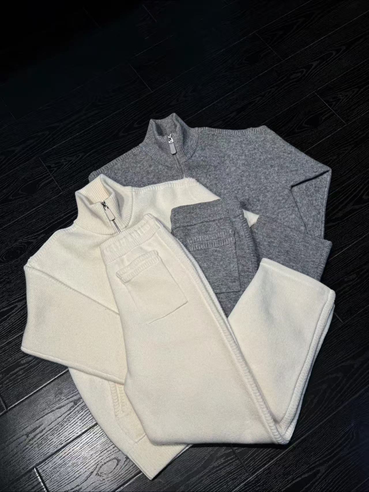 BLACK FRIDAY SALE：Pallaband™️ Sport Style High-Neck Zipper Thick  Knit Cardigan Set