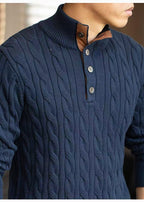 Lao Qianfeng Premium Wool Twisted Pattern Color-Blocked Stand-Up Collar Pullover