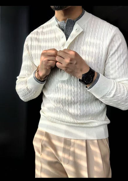 Pallaband™️ Unisex Henley collar sweater  luxury loose pullover twist design American vintage knitwear