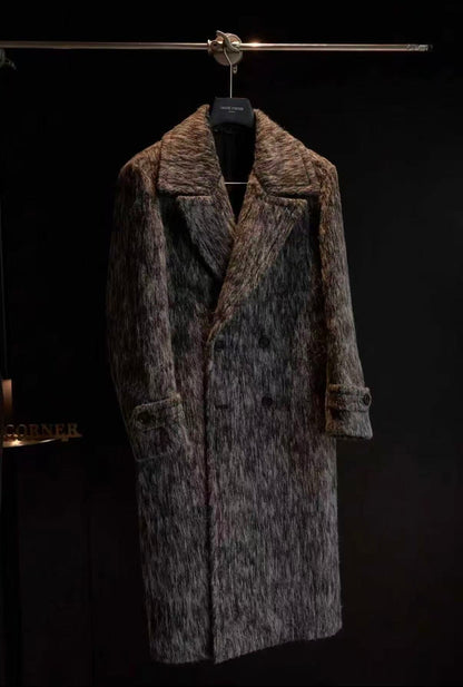 Pallaband™️ 【London Street】 Long-length Alpaca Duster Coat in Smoky Grey with Double Breasted Design