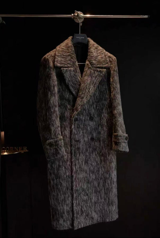 Pallaband™️ 【London Street】 Long-length Alpaca Duster Coat in Smoky Grey with Double Breasted Design