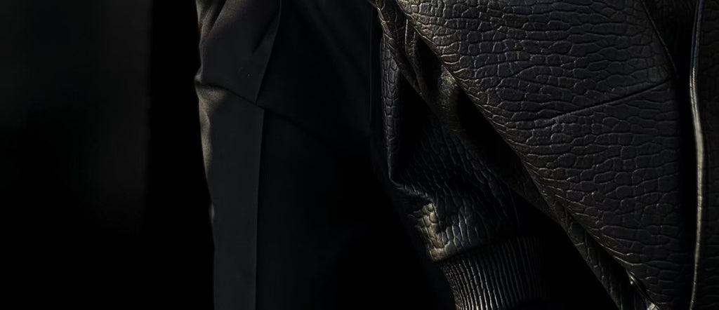 Pallaband™️ Semi-high neck vertical striped leather label knitted sweater