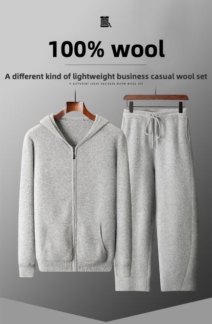 PB ™️ Men's Luxury Grade Hooded Cardigan 100% Pure Fleece Air Layer Thickened Pocket Casual Knitted Sweater Jacket SET