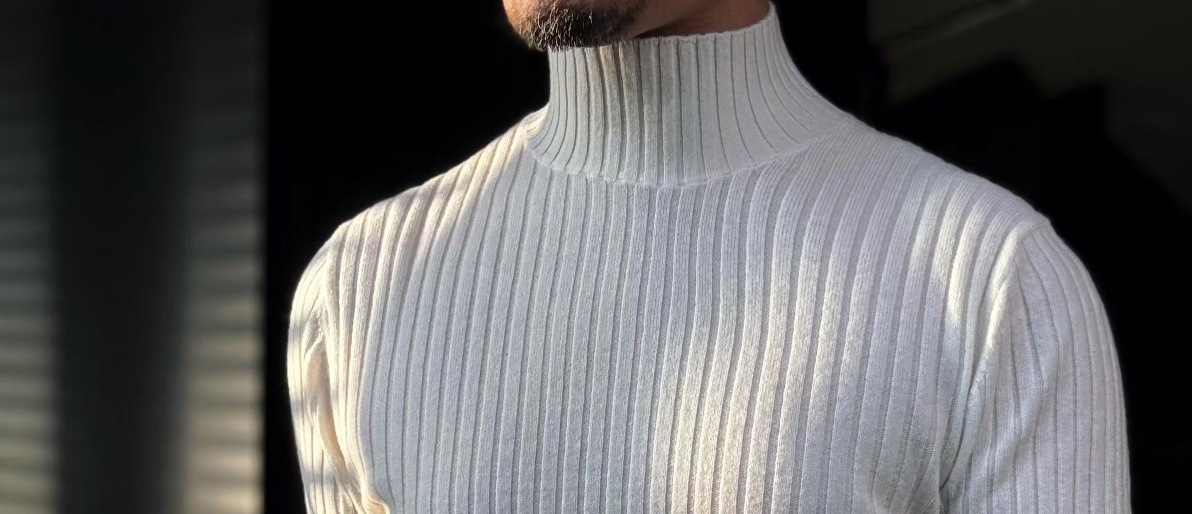 Pallaband™️ Semi-high neck vertical striped leather label knitted sweater