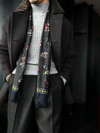 Pallaband™️ Semi-high neck vertical striped leather label knitted sweater