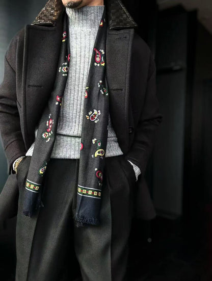 Pallaband™️ Semi-high neck vertical striped leather label knitted sweater