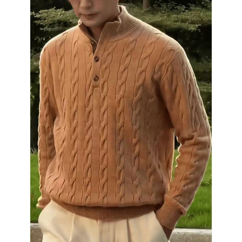 Lao Qianfeng Premium Wool Twisted Pattern Color-Blocked Stand-Up Collar Pullover