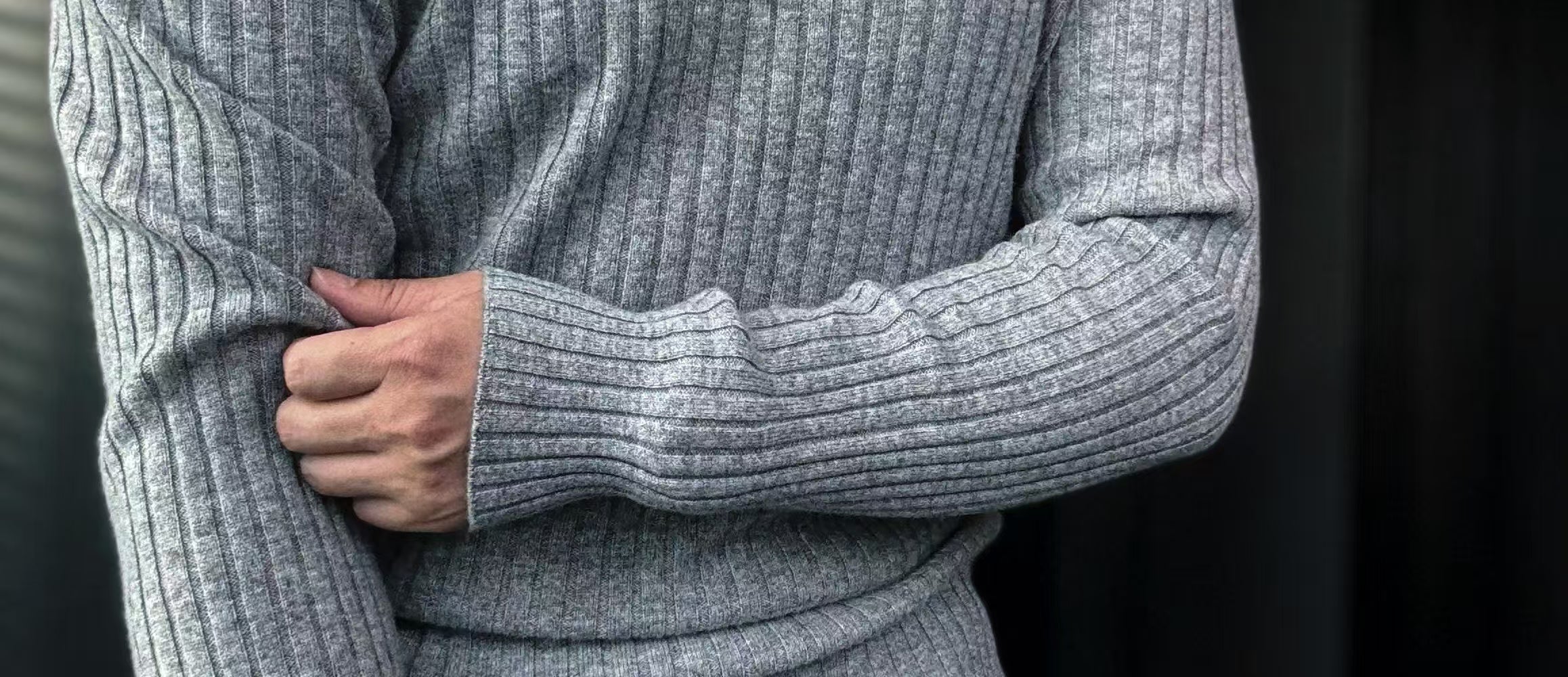 Pallaband™️ Semi-high neck vertical striped leather label knitted sweater