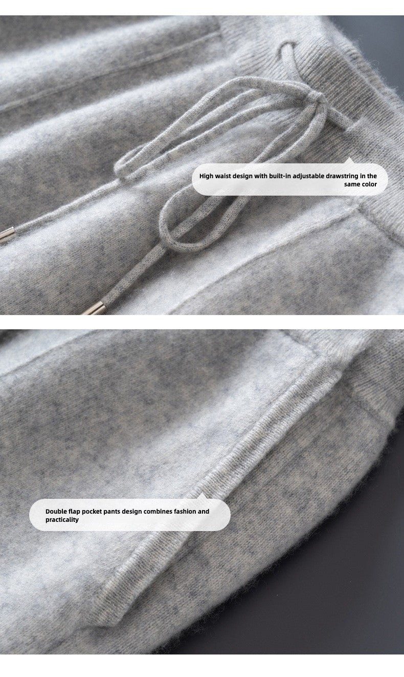 Pallaband™️ Sport Style High-Neck Zipper Thick 100% Wool Knit Cardigan Set