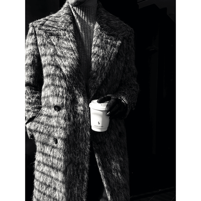 Pallaband™️ 【London Street】 Long-length Alpaca Duster Coat in Smoky Grey with Double Breasted Design