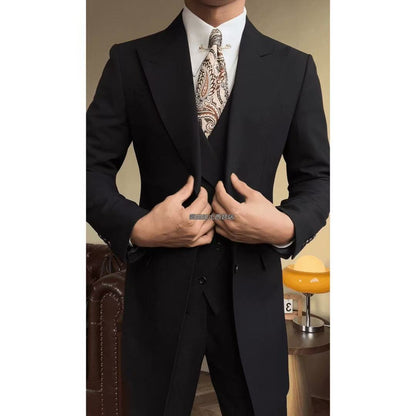 Men's mid-length lapel three-piece suit set