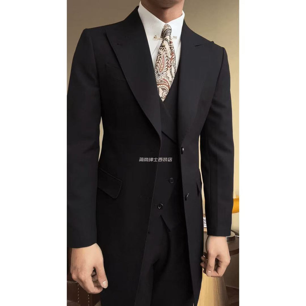 Men's mid-length lapel three-piece suit set
