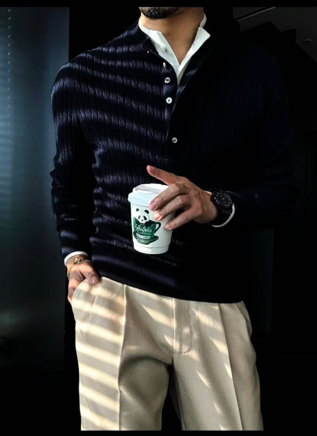 Pallaband™️ Unisex Henley collar sweater  luxury loose pullover twist design American vintage knitwear