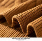 Lao Qianfeng Premium Wool Twisted Pattern Color-Blocked Stand-Up Collar Pullover