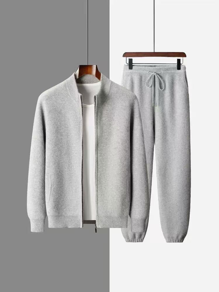 PB ™️ Men's Luxury Grade Hooded Cardigan 100% Pure Fleece Air Layer Thickened Pocket Casual Knitted Sweater Jacket SET