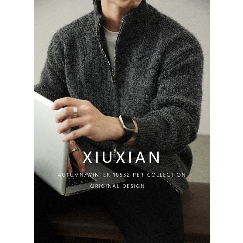 Winter light luxury zipper fashion casual sweater men's jacket
