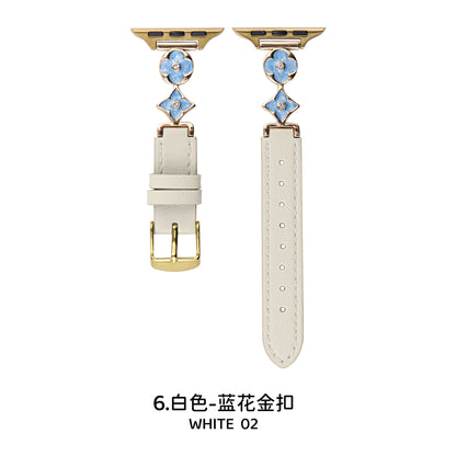 Four-leaf flower metal connector leather Apple watch strap