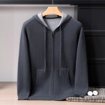 PALLABAND ™️ Albas goat 100% pure cashmere shirt men's air layer thickened hoodie zip sweater jacket