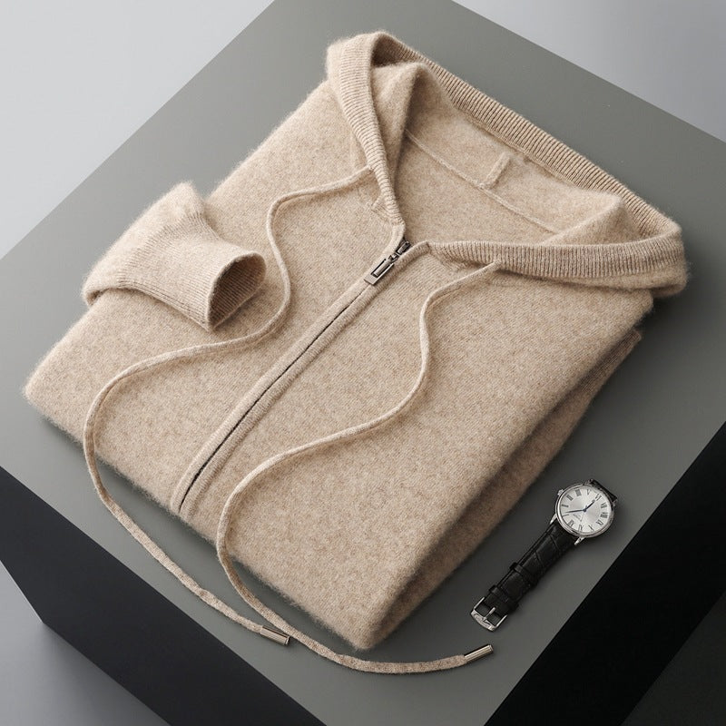 PB ™️ Men's Luxury Grade Hooded Cardigan 100% Pure Fleece Air Layer Thickened Pocket Casual Knitted Sweater Jacket SET