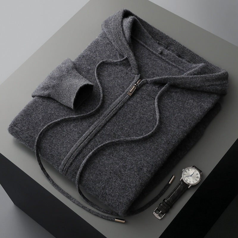 PB ™️ Men's Luxury Grade Hooded Cardigan 100% Pure Fleece Air Layer Thickened Pocket Casual Knitted Sweater Jacket SET