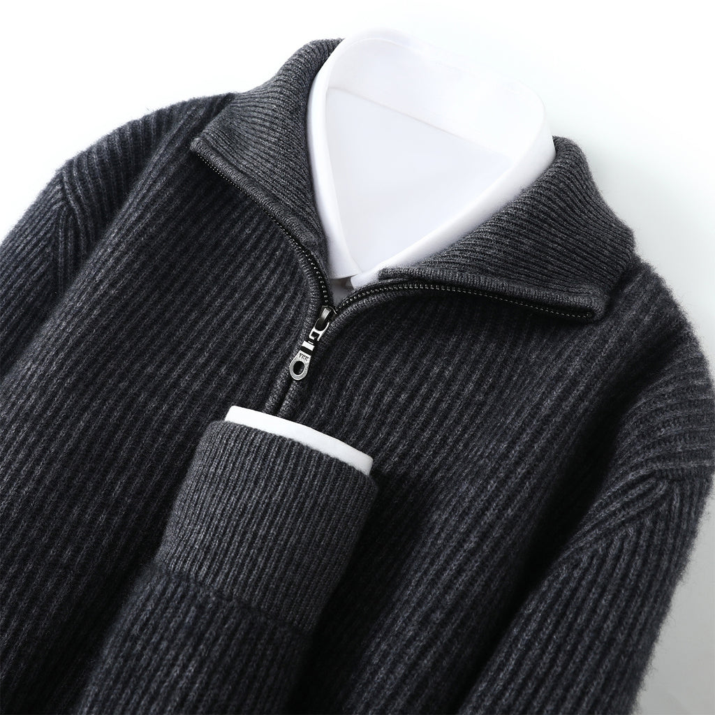 Pallaband™️Thickened simple men's knitted cardigan sweater cashmere  cross-border semi-turtleneck zipper men's loose coat
