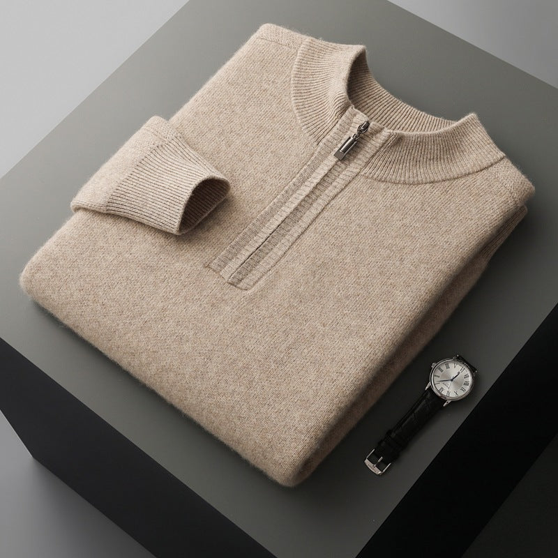 Pallaband ™️ Casual Men's Thickened Cashmere Half Turtleneck Loose Autumn/Winter Half Zipper Pullover Knitted Sweater