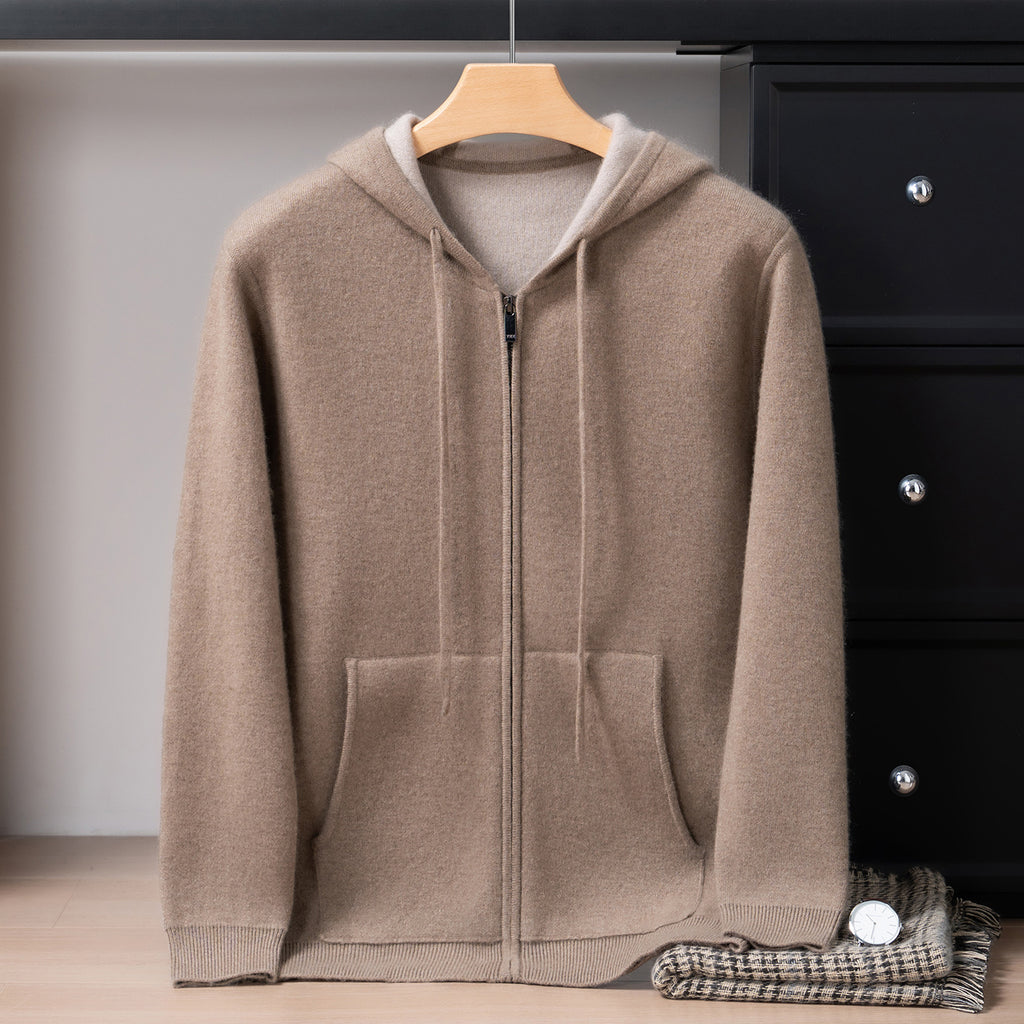 PALLABAND ™️ Albas goat 100% pure cashmere shirt men's air layer thickened hoodie zip sweater jacket