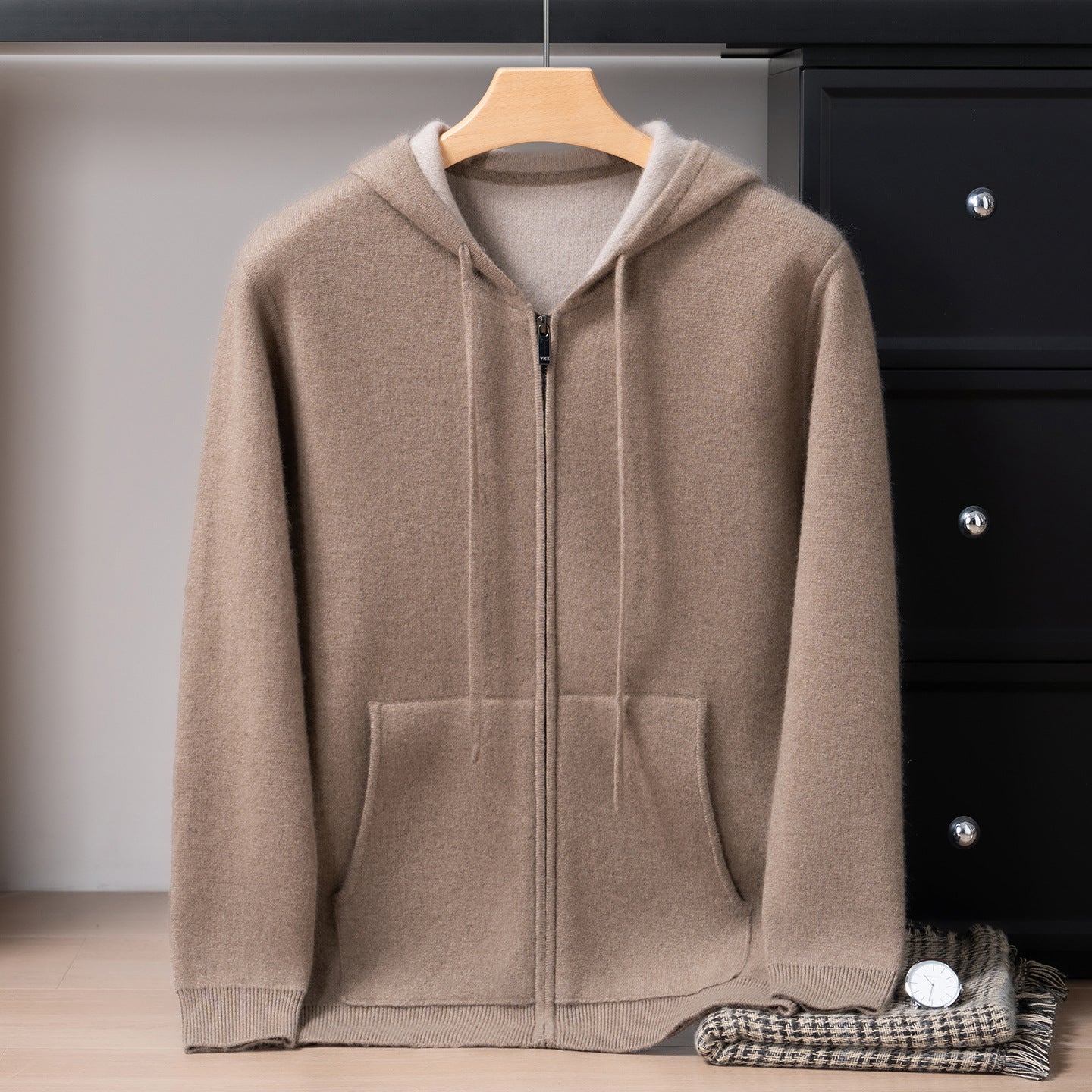 PALLABAND ™️ Albas goat 100% pure cashmere shirt men's air layer thickened hoodie zip sweater jacket