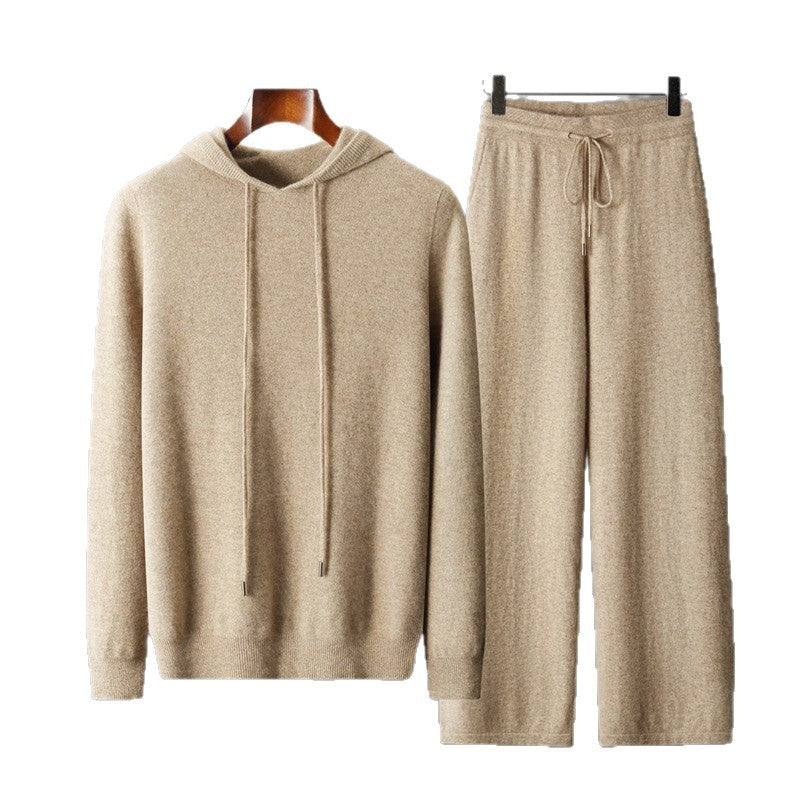 Pallaband ™️ new cashmere sweater men's hooded sweater solid color knitted wool hoodie set