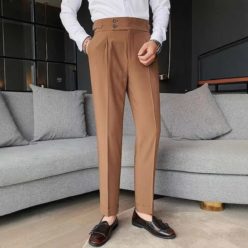 Neapolitan trousers men's Korean version slim-fitting trousers autumn retro high-waisted business solid color straight casual trousers