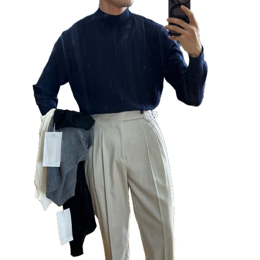 Autumn and winter gentleman slim-fit wool knitted sweater retro Italian long-sleeved semi-turtleneck sweater