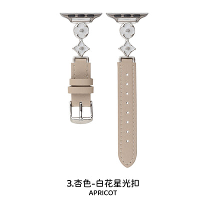 Four-leaf flower metal connector leather Apple watch strap
