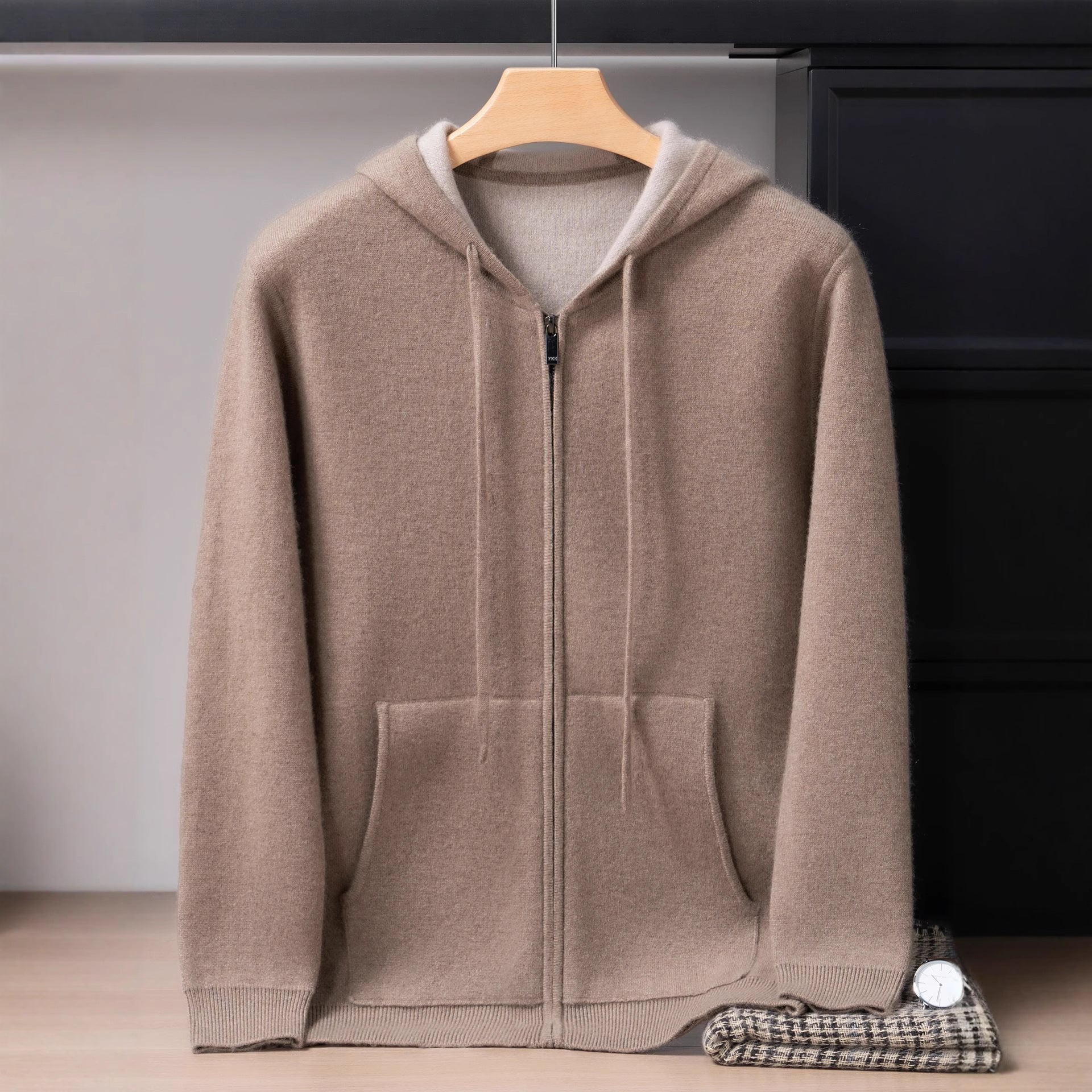 PALLABAND ™️ Albas goat 100% pure cashmere shirt men's air layer thickened hoodie zip sweater jacket
