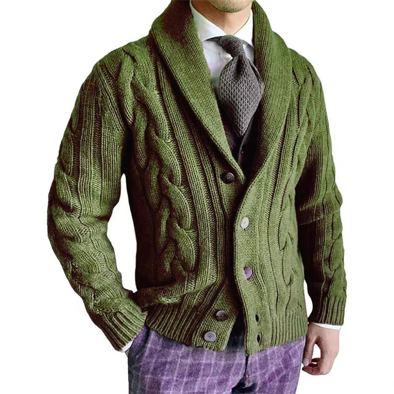 2025 autumn and winter new knitted cardigan men's lapel long-sleeved twisted sweater jacket